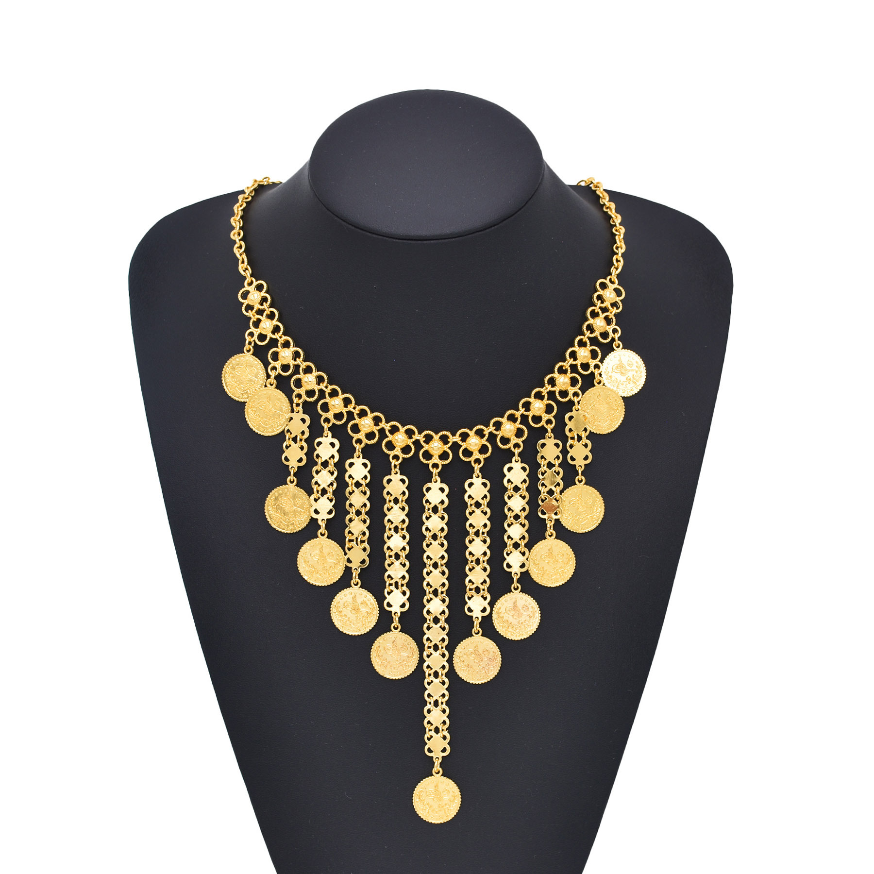 Ethnic Fashion Co In - Gold Color Coins Long Chains Tassel