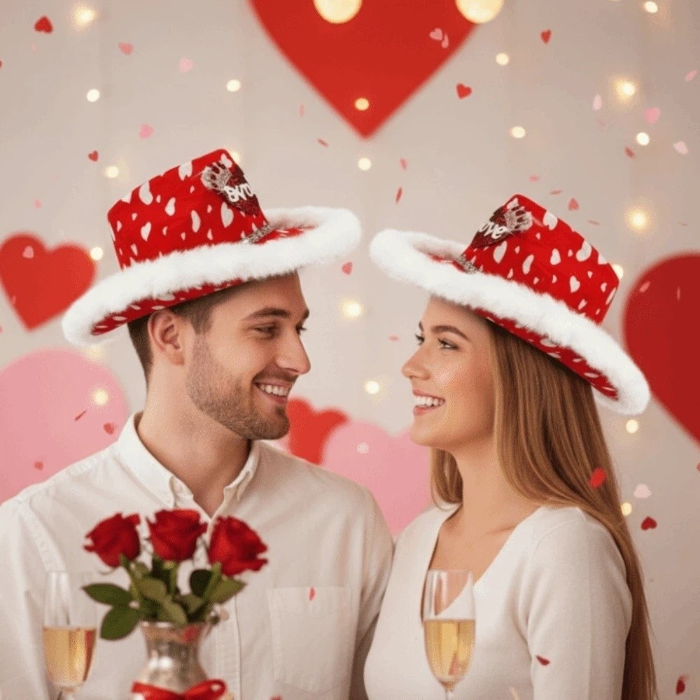 Ethnic Day Fashion Show - Wide Brim Red Heart Cowboy Cap