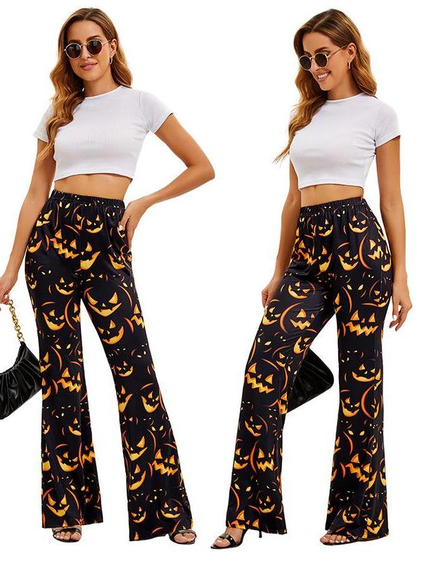 Ethnic Fashion Brand - Halloween Bat Pumpkin Print Women's Pants