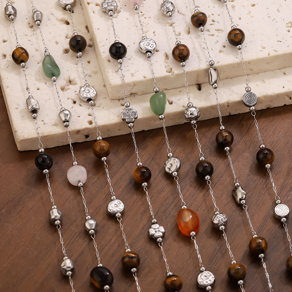 Ethnic Fashion Jewellery - 1m Stainless Steel Irregular Stone Beaded