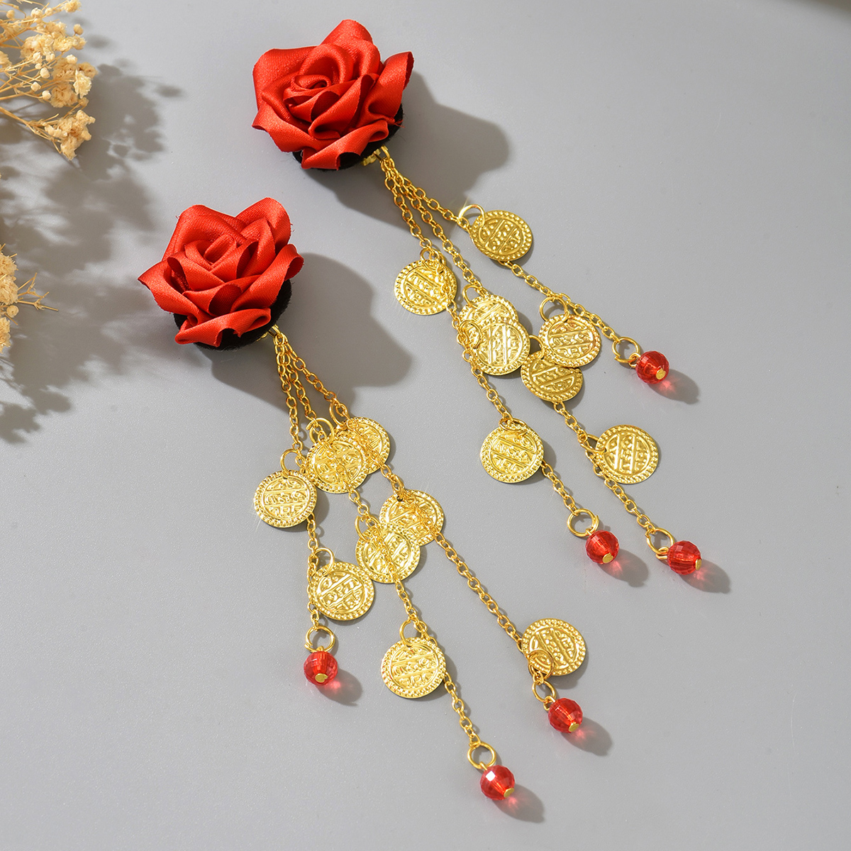 Red Rose Fabric Clip-On Earrin - Ethnic Fashion Co In review and price