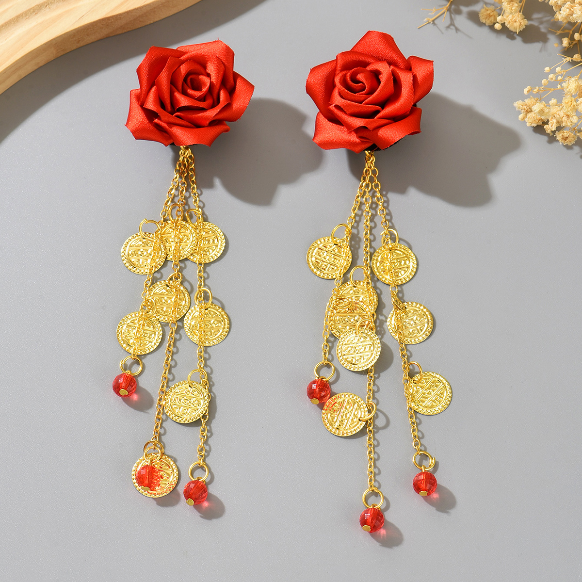 Red Rose Fabric Clip-On Earrin - Ethnic Fashion Co In review and price