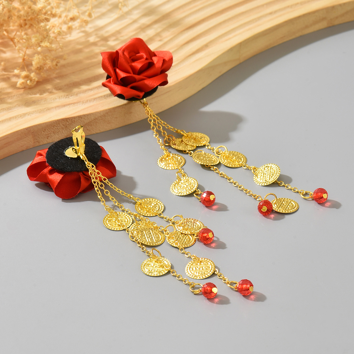 Red Rose Fabric Clip-On Earrin - Ethnic Fashion Co In review and price