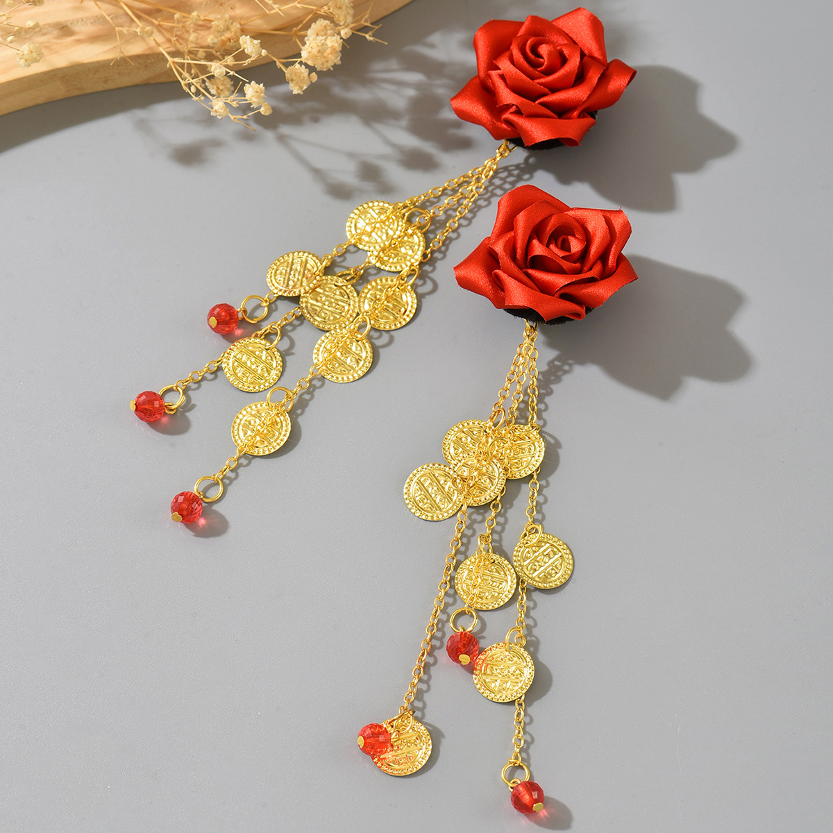 Red Rose Fabric Clip-On Earrin - Ethnic Fashion Co In review and price