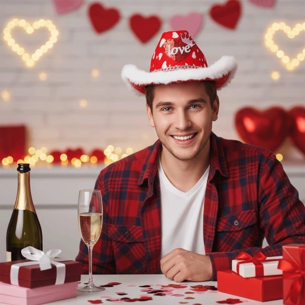 Wide Brim Red Heart Cowboy Cap - Ethnic Day Fashion Show review and price
